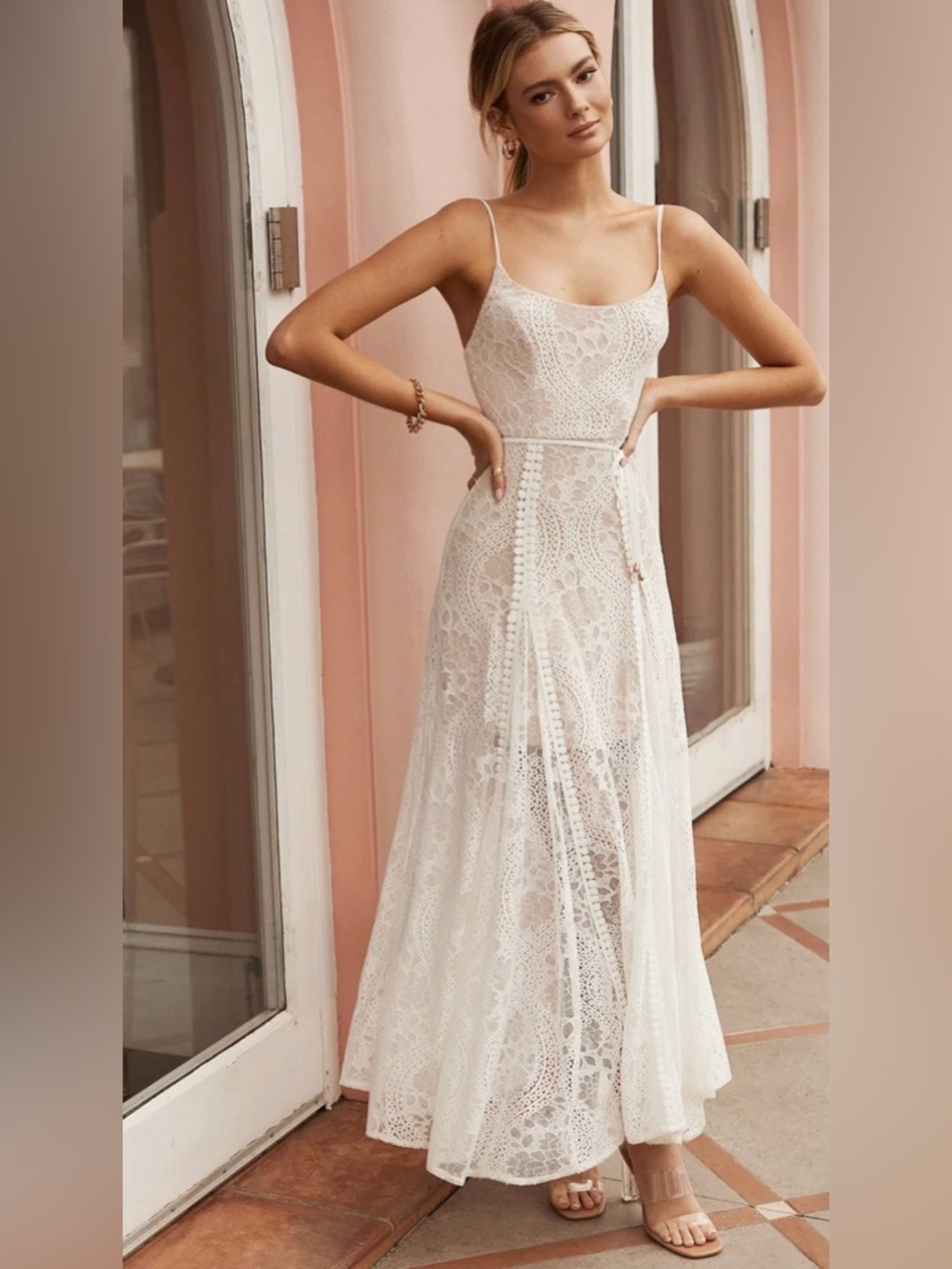 Selfie Leslie Palm Springs Lace Overlay Maxi Dress White AU 14 US XL Romantic - Picture 10 of 12